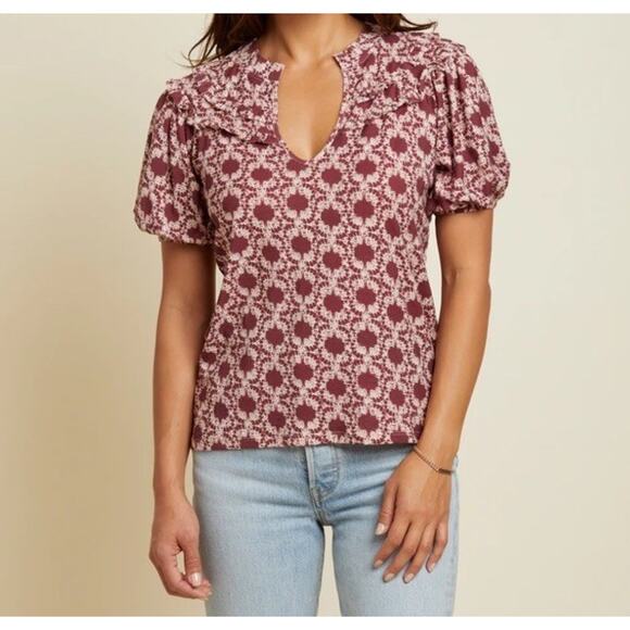 Nation LTD Women's Top Judith Yoked Tee Ikat V-neck Short Sleeve Size Small - Picture 1 of 8